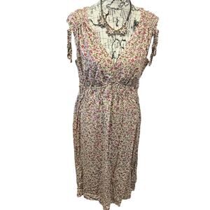 Time tru Womens xl floral cottage dress tie shoulder flowy rayon pockets tank